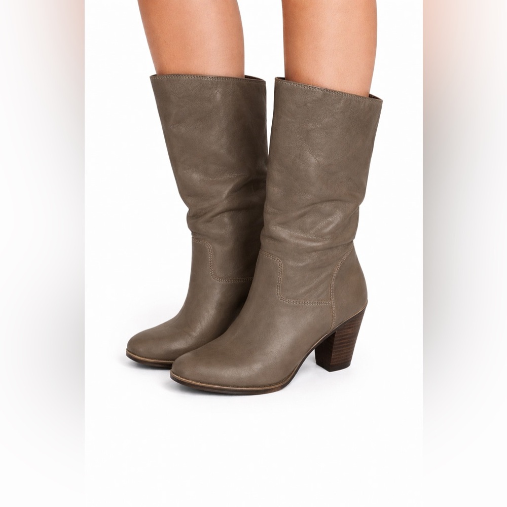 EUC - Lucky Brand Emberleigh Brindle Taupe Leather Heeled Boot US 8M EU 38
